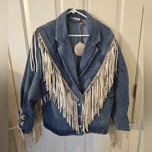 Saints And Hearts NWT Fringe Denim Jacket Western Concert Wear Oversized S - Picture 2 of 11